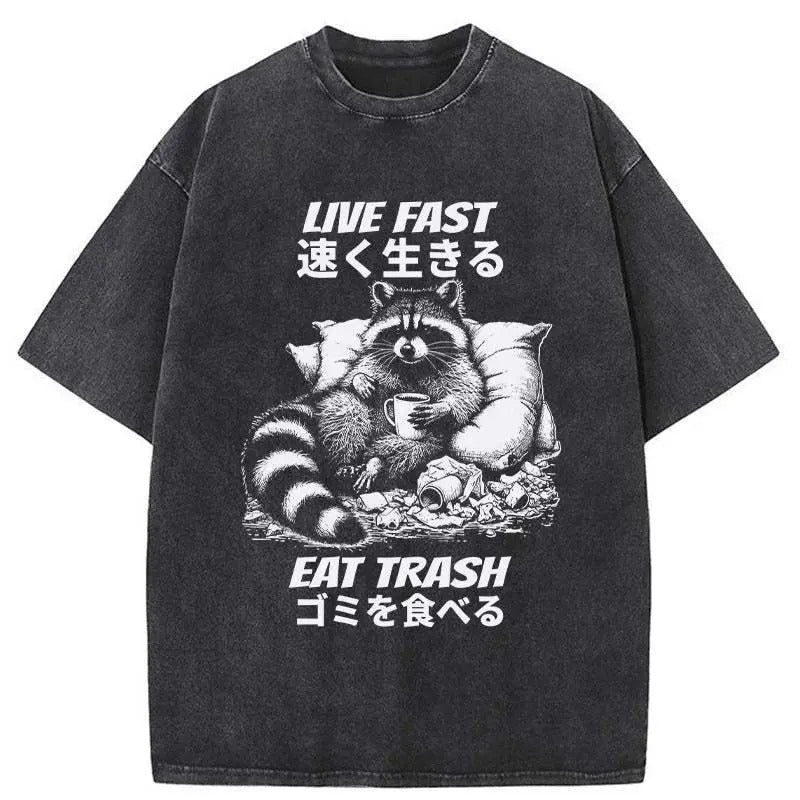 Funny Meme Shirt Live Fast Eat Trash Raccoon Shirt Meme Raccoon Japanese Vintage 90s Colors Animal Lovers T-Shirts, Hoodie, Sweatshirt