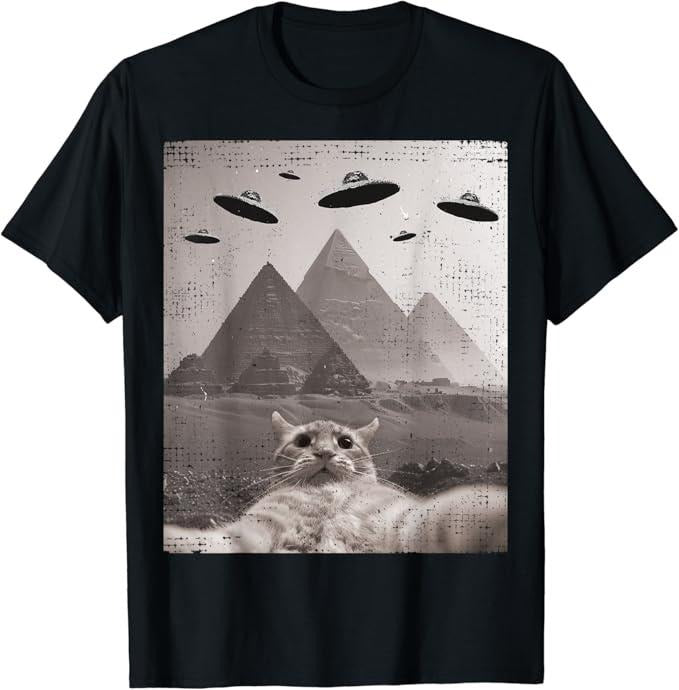 Funny Meme Shirts For Men, Cat UFO Meme - Funny Cat Selfie with UFOs T-Shirt Menswear Top Hoodie, Sweatshirt