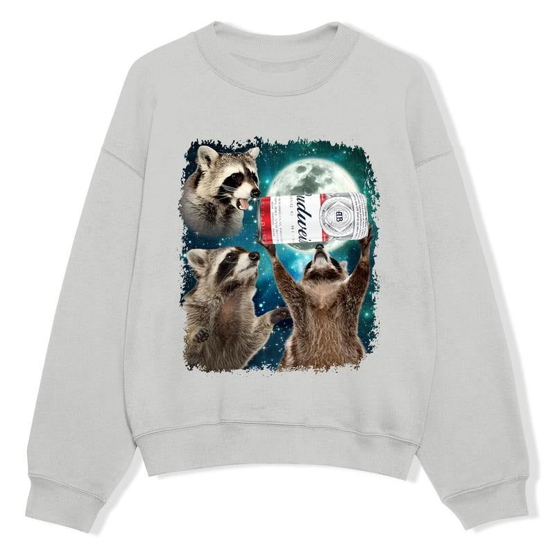 Funny Meme, Three Raccoons Budweiser Vintage Sweatshirts, Retro Moon Sweatshirt, Raccoon Lovers, Funny Raccon, Unisex...