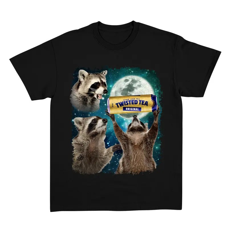 Funny Meme Three Raccoons Twisted Tea Vintage Retro Raccoon Moon Raccoon Lovers Funny Raccon Washed T-Shirts, Hoodie, Sweatshirt