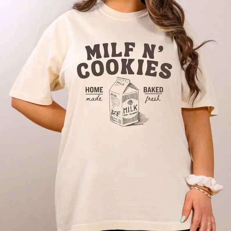 Funny Mom Comfort Colors T-shirt, Milf N' Cookies Stay At Home Shirt, Comfort Colors Milf N Cookies T-Shirt, Cute Milf,...