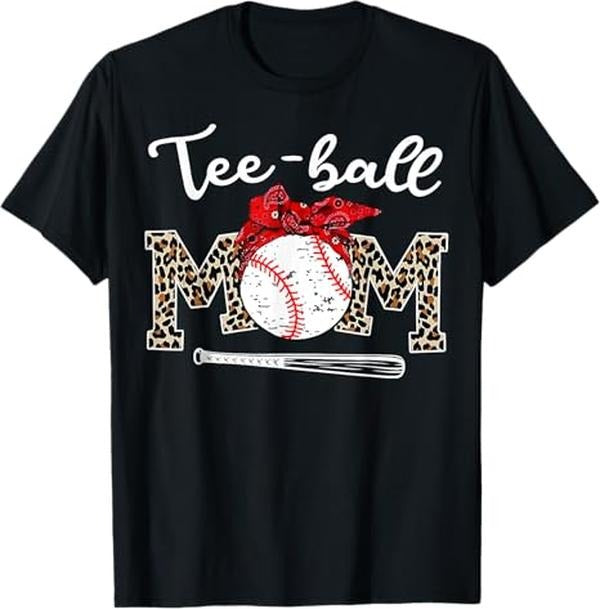 Funny Mother Shirts, Gift For Mom, Teeball Mom Leopard Funny Teeball Mom Mother's Day T-Shirt