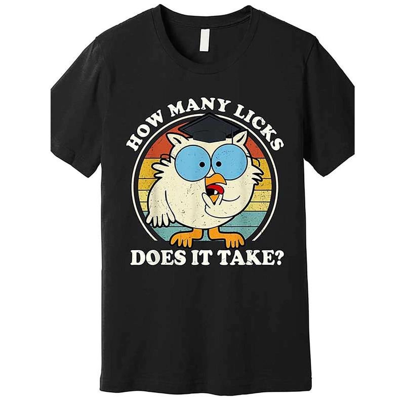 Funny Owl How Many Licks Does It Take Retro Vintage Premium T-Shirt 564104 funny Men'S Short Sleeve Graphic T-shirt...