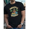 Funny Pineapple Surfing Pattern Print Tee Shirt, Comfy Loose Tees For Men, Casual Short Sleeve T-shirt For Summer made in...