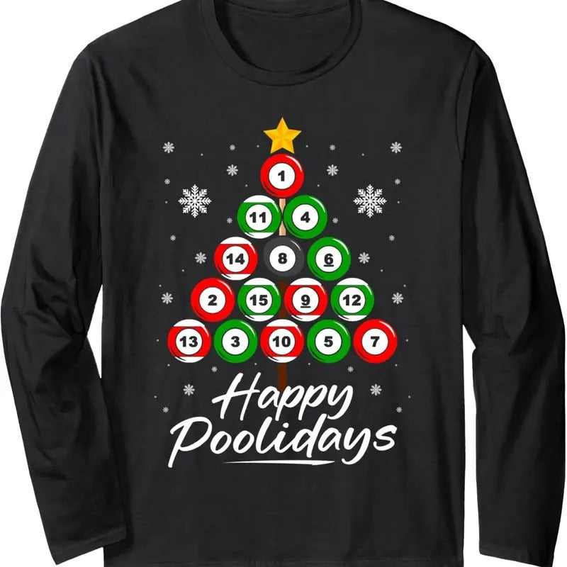 Funny Pool Christmas Tree Billiards Shirt Ugly Xmas Sweater Long Sleeve T-Shirt Hoodie, Sweatshirt | GrindPrints.com
