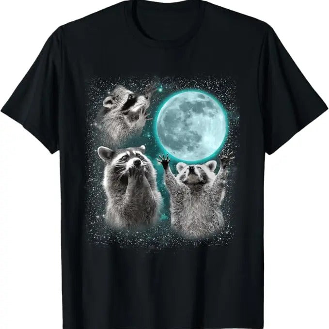 Funny Raccoon Shirt 3 Racoons Howling Moon Funny Weird Cursed Available Size S 5XL Vintage Raccoon T-Shirts, Hoodie, Sweatshirt