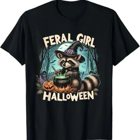 Funny Raccoon Shirt, Feral Girl Funny Halloween Raccoon Costume Graphic T-Shirt For Men