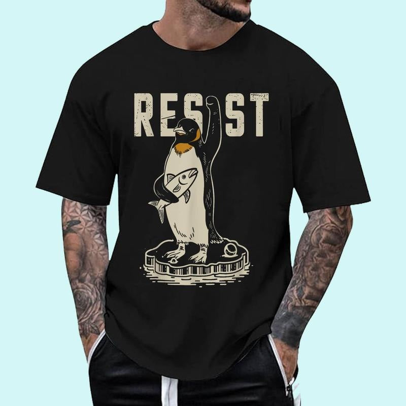 Funny Resist Penguin Activism T-Shirt | Tee For Men and Women, Unisex Cotton Hoodie, Sweatshirt | GrindPrints.com