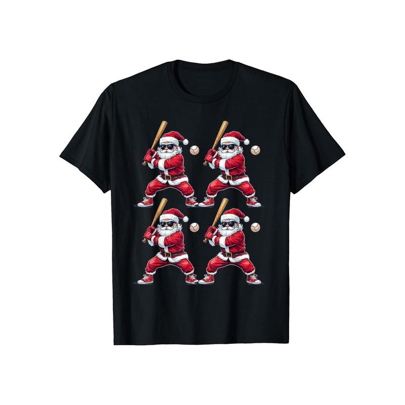 Funny Santa Playing Baseball Graphic Tee - Soft Cotton, Casual Fit, Crew Neck, Short Sleeve T-Shirt for Men made in usa...