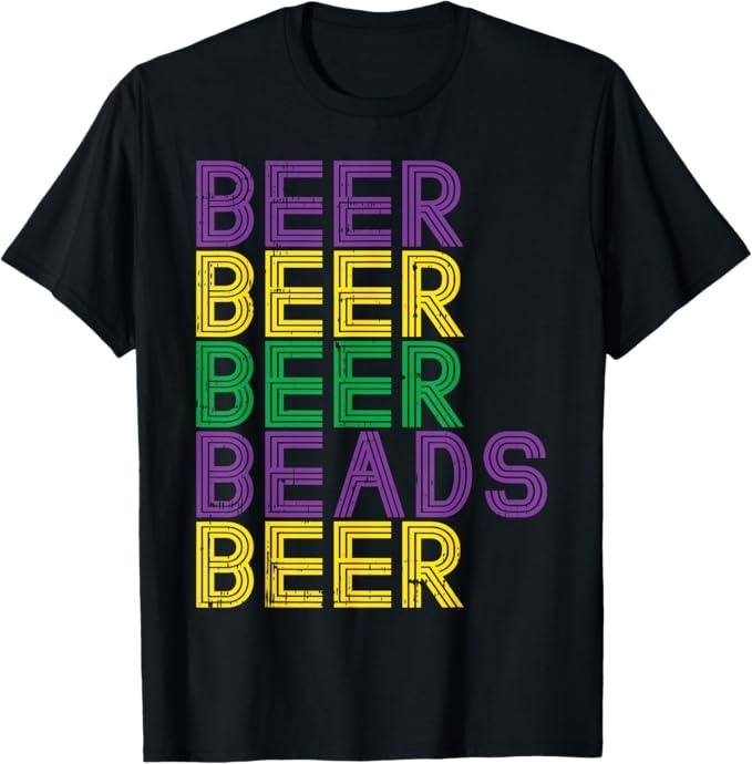 Funny Shirts for Men, Retro Beer Beads Funny Mardi Gras Party Carnival Men Women T-Shirt