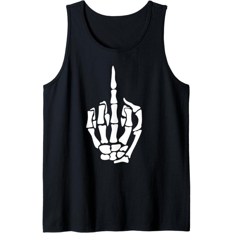 Funny Skeleton Middle Finger Tank Top MADE IN USA T-Shirts, Hoodie, Sweatshirt | GrindPrints.com