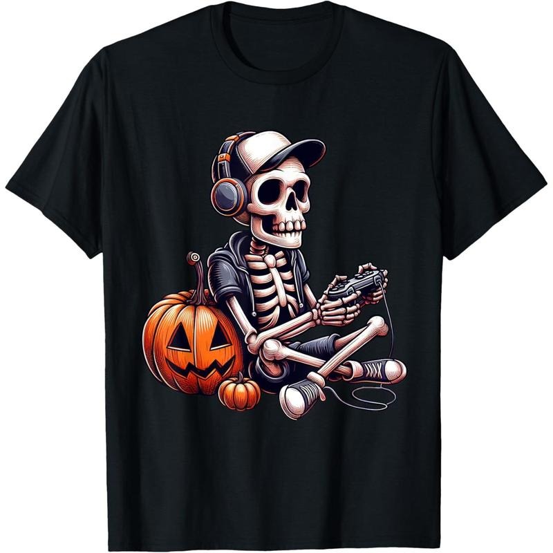 Funny Skeleton Playing Video Game Halloween Shirt Boys Gamer T-Shirt made in usa Hoodie, Sweatshirt | GrindPrints.com