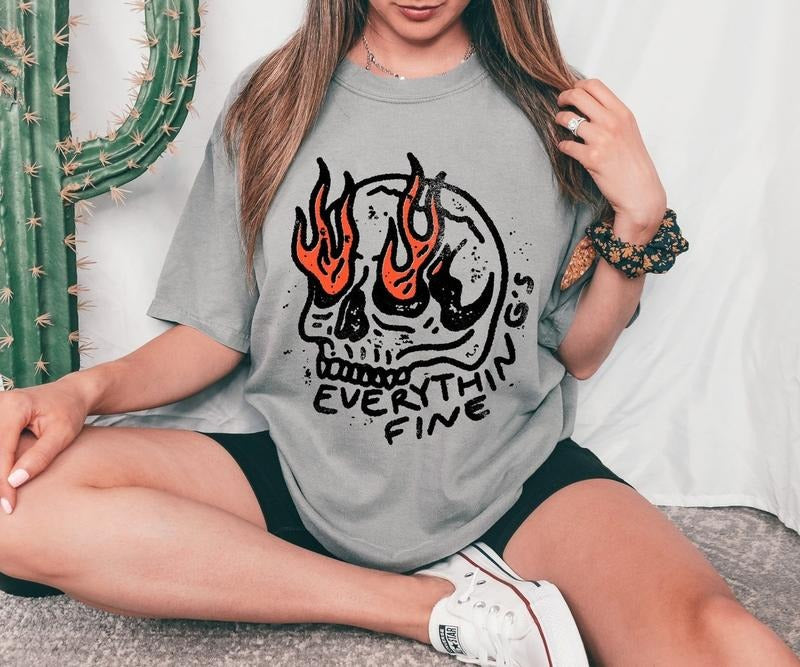 Funny Skeleton Shirt, It's Fine I'm Fine Everything Is Fine, Everything Is Fine Skeleton Vintage T-shirt Comfort Fabric...