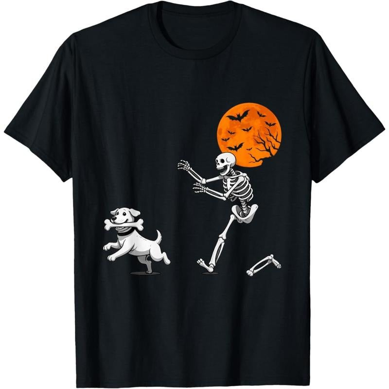 Funny Spooky Humor Halloween Skeleton Chasing Dog T-Shirt made in usa Hoodie, Sweatshirt | GrindPrints.com