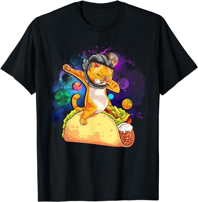 Funny Taco Shirts, Gifts For Mexican Food Lovers, Funny Dabbing Cat Astronaut In Space Riding Taco T-Shirt Menswear Top...