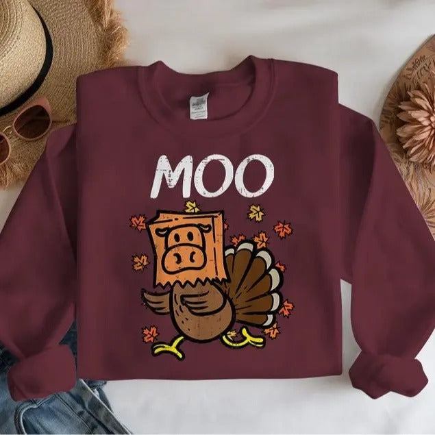 Funny Thanksgiving Shirt, Moo Turkey Sweatshirt, Fake Cow Moo Shirt, Fake Cow Tee, Thankful Farmer Tee, Farmer Gift,...
