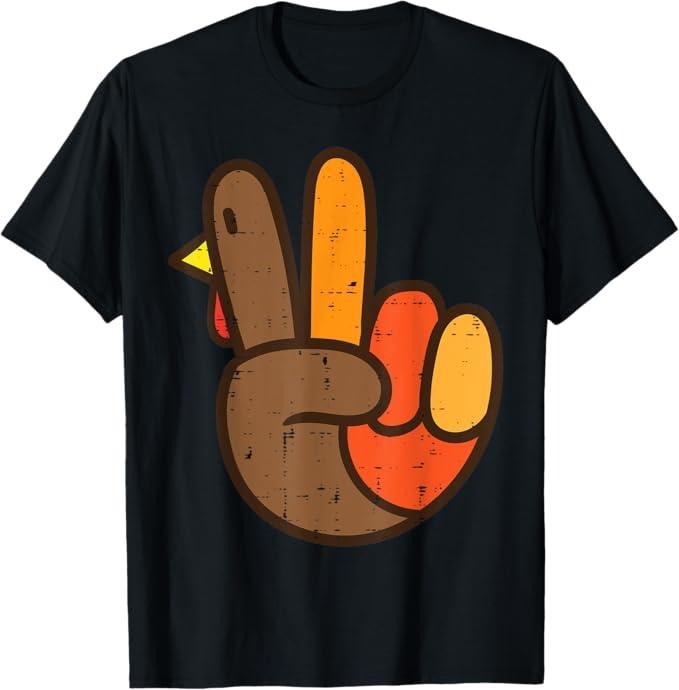 Funny Thanksgiving Shirts Peace Sign Turkey Hand Cool Thanksgiving Hippie Menswear Top T-Shirts, Hoodie, Sweatshirt