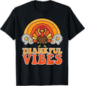 Funny Thanksgiving Shirts, Thankful Vibes Turkey Rainbow Funny Retro Thanksgiving T-Shirt
