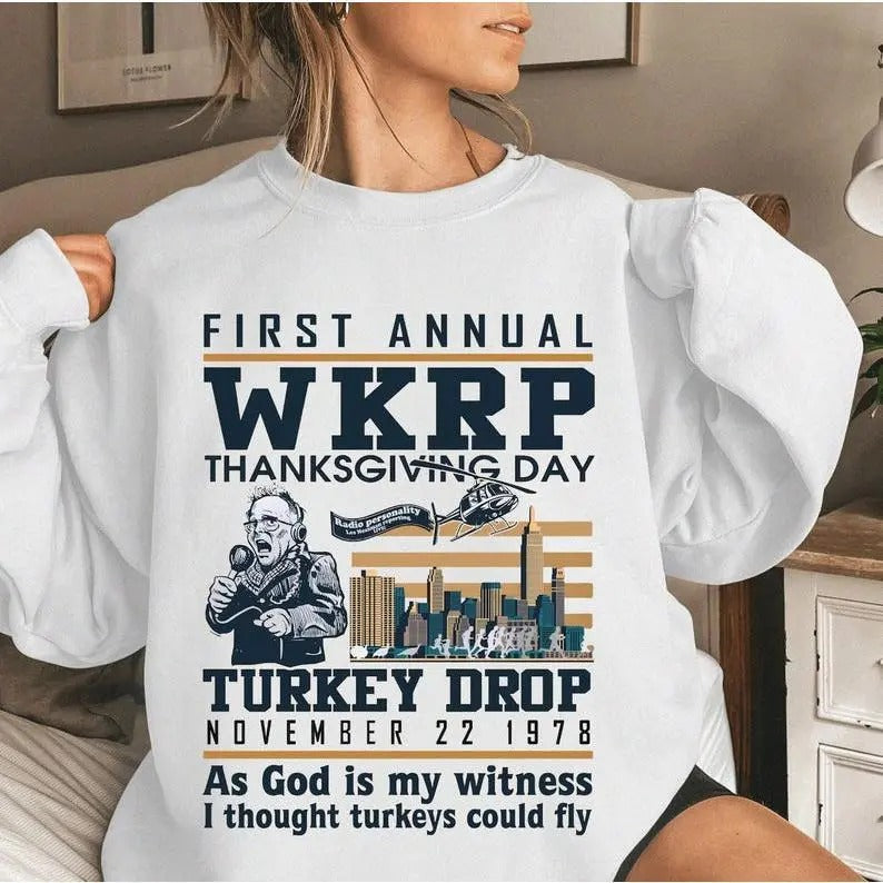 Funny Thanksgiving Wkrp Turkey First Annual Wkrp Thanksgiving Day Short Sleeve T-Shirts, Hoodie, Sweatshirt