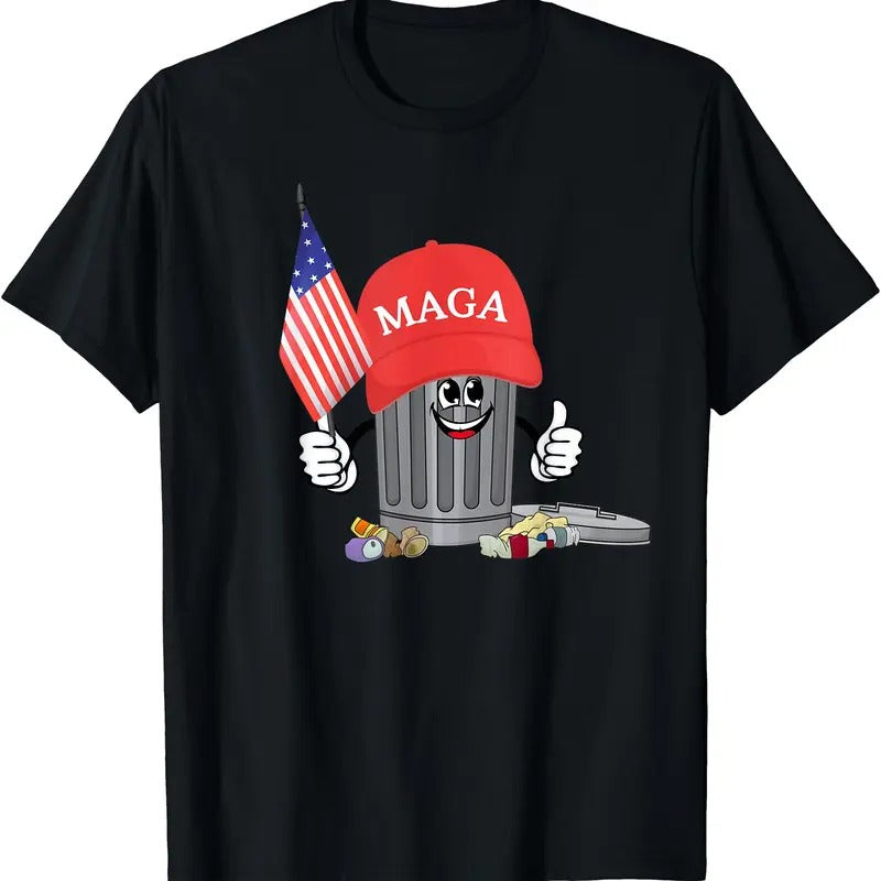 Funny Trump MAGA Garbage Can Cartoon Character American Flag T-Shirt Hoodie, Sweatshirt | GrindPrints.com