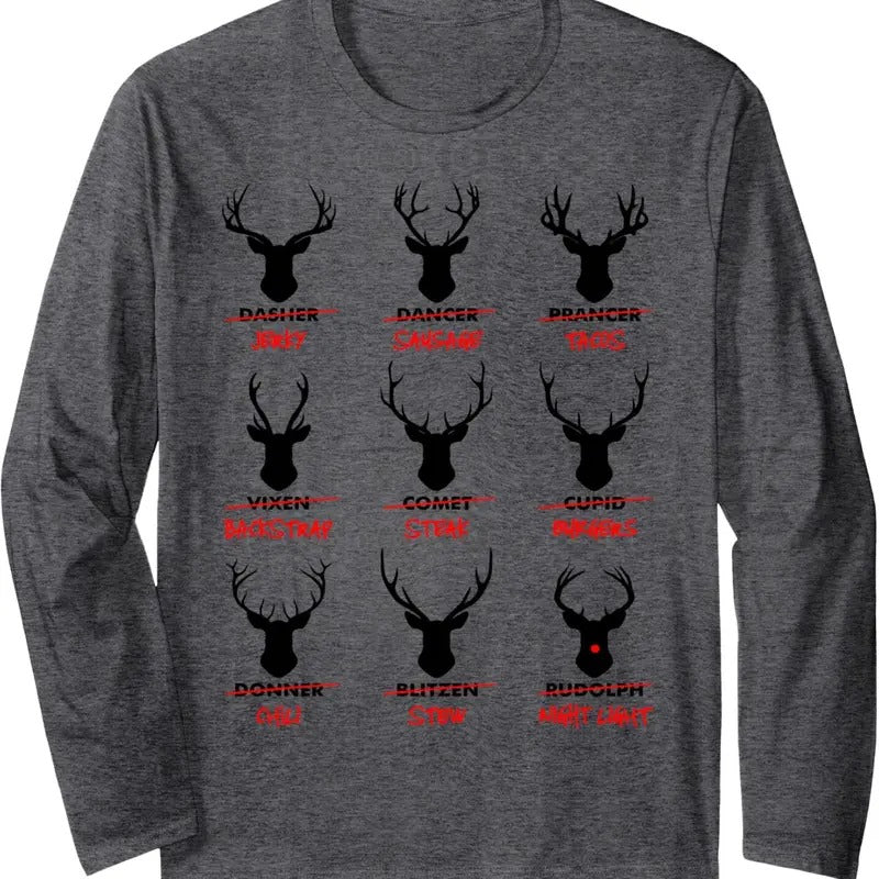 Funny Ugly Christmas Top Deer Hunter Santa's Reindeer Jerky Long Sleeve T-Shirt Hoodie, Sweatshirt | GrindPrints.com