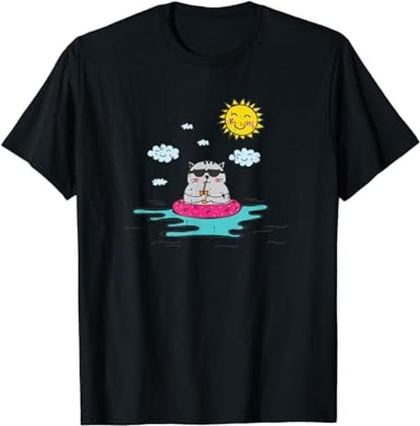 Funny Vacation Shirt, Cat Drinking Summer Beach Vacation Funny Animal Lover Gift T-Shirt Menswear Casual Cotton Hoodie,...