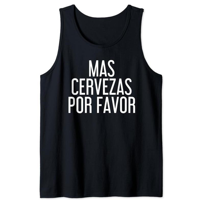 Funny Vacation Tank Top, Mas Cervezas Por Favor Art Funny Mexican Drinking Gift Tank Top Unisex Casual Cotton T-Shirts,...