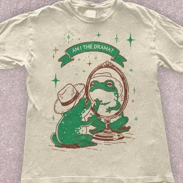 Funny Vintage Frog Graphic Tee - Am I The Drama Frog T-shirt - Funny Trendy Tee - Retro Aesthetic Shirt