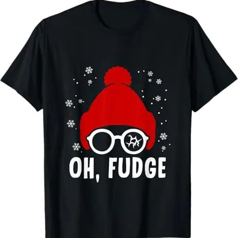 Funny Xmas Men Women Family T-Shirt, Oh a Fudge Funny Christmas Saying Vintage Xmas Santa Hat T-Shirt