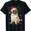 Funny Xmas Men Women Family T-Shirt, Santa Pug Christmas Lights Xmas Dog Lover T-Shirt