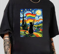 G@y Pride Cat Art Cat Starry Night Style LGBTQ Pride Support T-Shirt T-Shirt Soft Cotton Modern Style Hoodie, Sweatshirt