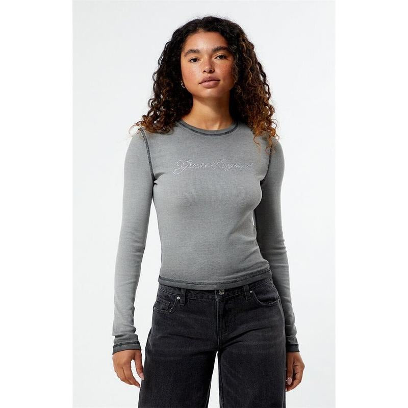 GUESS Originals Women's Rhinestone Long Sleeve T-Shirt Hoodie, Sweatshirt | GrindPrints.com