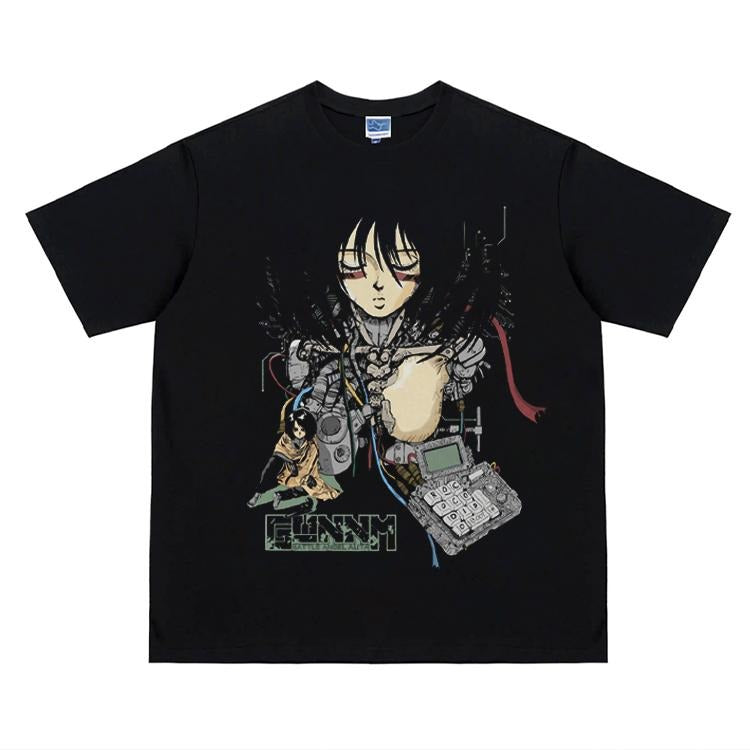 GUNNM "Battle Angel" Heavyweight Vintage Tee 100% Cotton OVERSIZED Anime T-shirt Menswear Top Crew Necks Japanese...