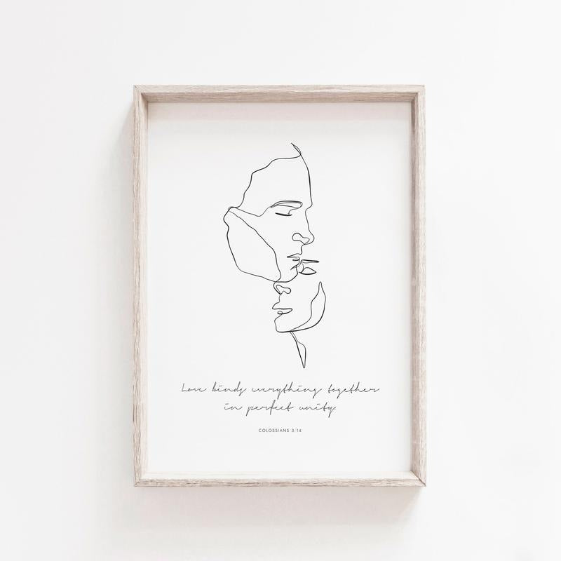 Galatians 5:13, Christian Wall Art, Minimalist Print For Couple, Modern Line Art, Bible Verse Bedroom Decor | Wedding...