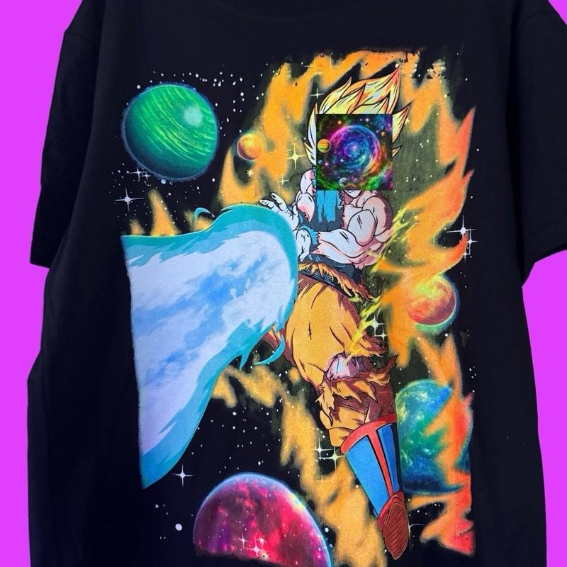 Galaxy Personage T-shirts Neon - Black T-shirt with Vibrant Space and Character Design Tshirt Hoodie, Sweatshirt