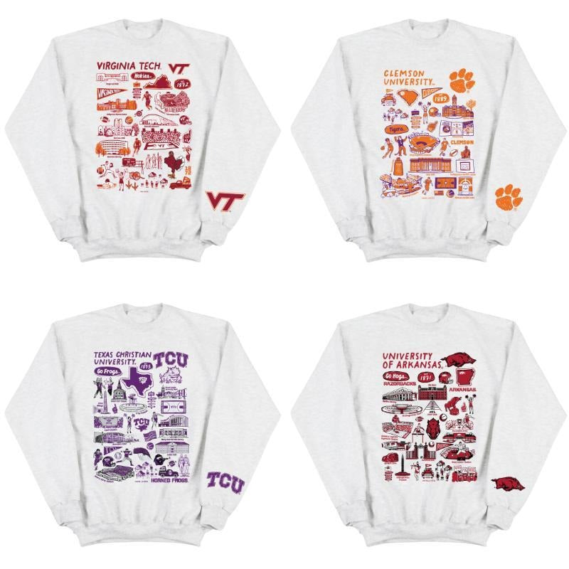 Game Day College Sweatshirt NCAA Team Spirit Wear Virginia Tech, Clemson, TCU, Arkansas Graphic  Tees, Unisex Crewneck...