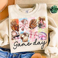 Game Day Football Coquette Bow , Football Mama , Football Mom , Brushstroke  Touchdown Sweatshirt T-Shirts, Hoodie