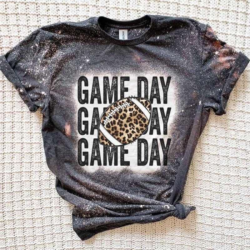 Game Day Leopard Football Bleached t-shirt Hoodie, Sweatshirt | GrindPrints.com