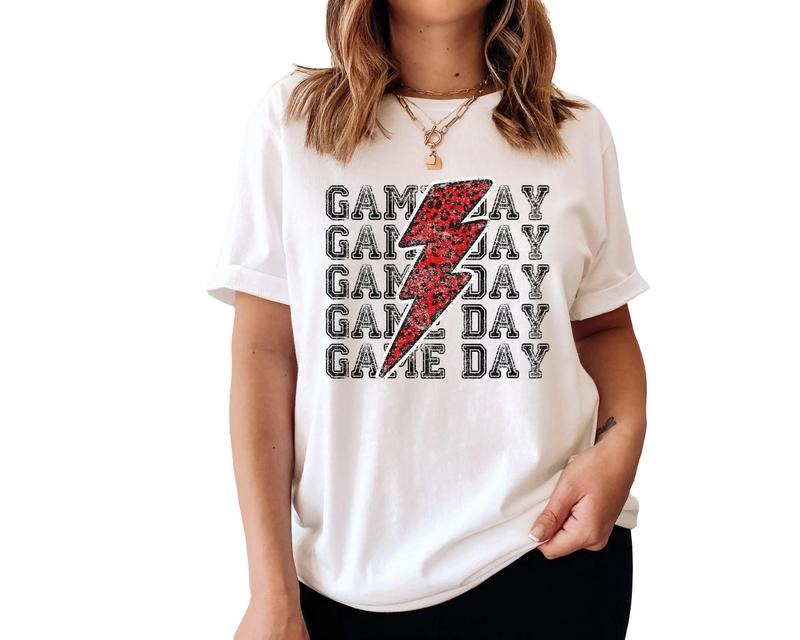 Game Day Red Lightning Bolt Shirt, Game Day Tee, Gameday Shirts, Football Shirt, Football Tee, Unisex T-Shirt, Gifts For...