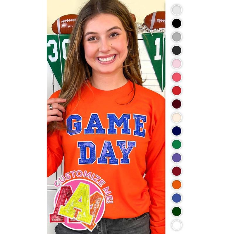 Game Day Sequin Long Sleeve Graphic T-Shirt Hoodie, Sweatshirt | GrindPrints.com