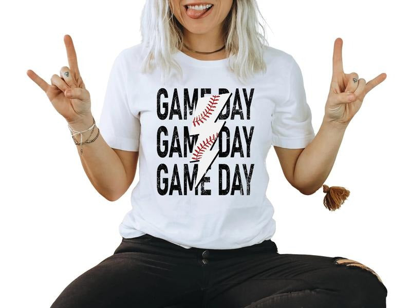 Gameday Baseball Lightning Bolt Shirt, Game Day Shirts, Game Day Shirt, Baseball Mom Shirt, Baseball Mom, Gameday Tee,...