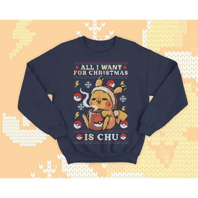 Gamer Kawaii Ugly Christmas Sweater - Coffee and Cute sweatshirt gift - video game monster - All I want for Christmas is...