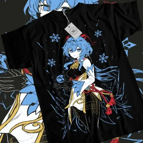 Ganyu Genshin Impact T-shirt Anime Girl Kawaii Black Shirt Short Sleeve All Size Hoodie, Sweatshirt | GrindPrints.com