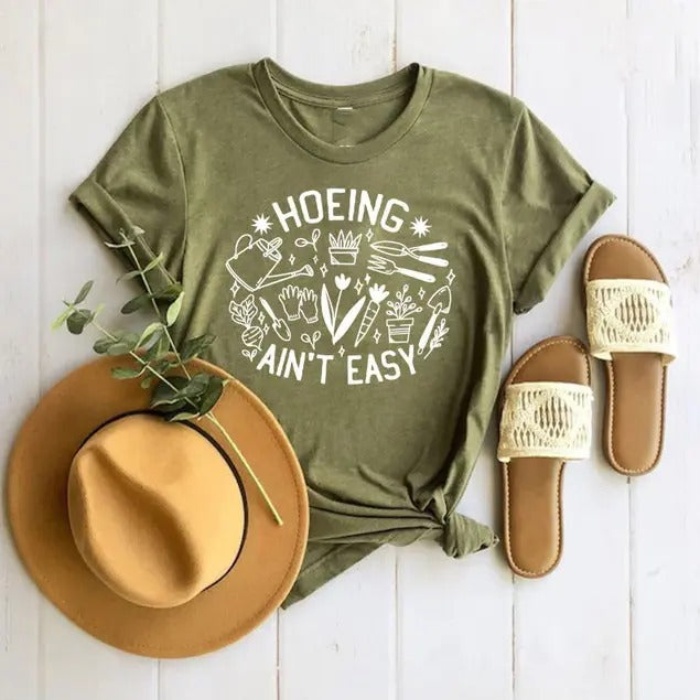 Gardener T-Shirt, Plant Lover Shirt, Farmer T-Shirt, Hoeing Ain't Easy Shirt, Gift For Gardeners, Botanical Shirt,...