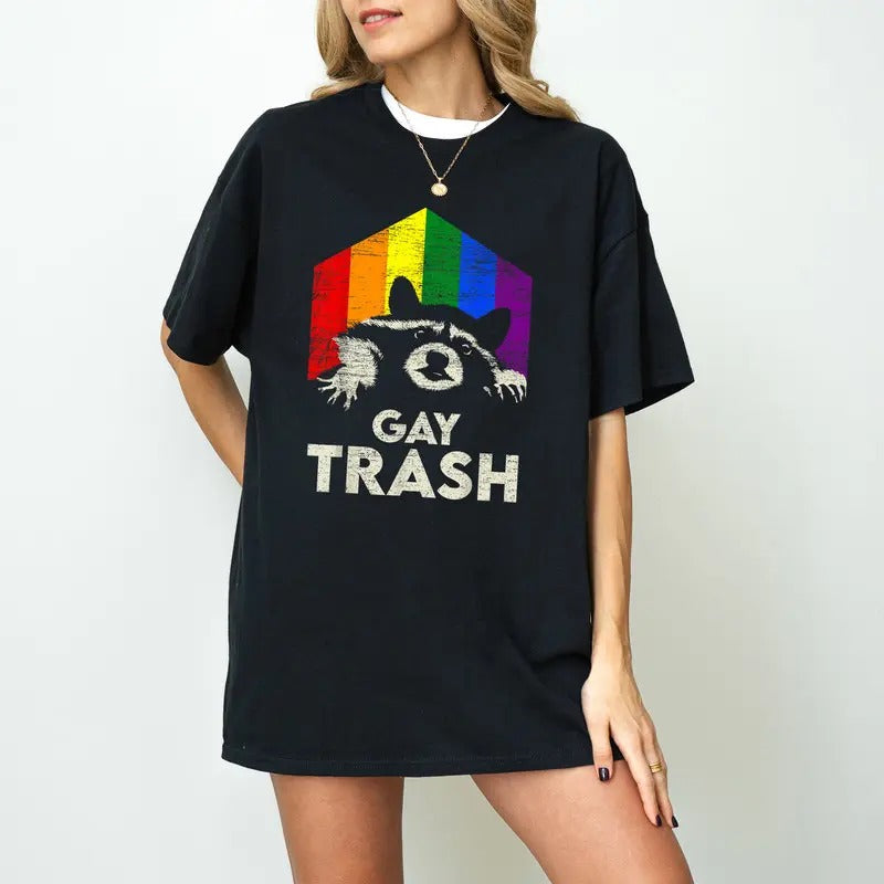 Gay Trash Shirt, Raccoon LGBT Rainbow Gay Pride Month Vintage T-Shirt, Sweatshirt Gay Trash Shirt, Raccoon LGBT Rainbow...