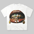Gem Shell Vintage Grills & Lip Print T-Shirt, Y2k Clothing, Unisex Cotton Crewneck T-Shirt