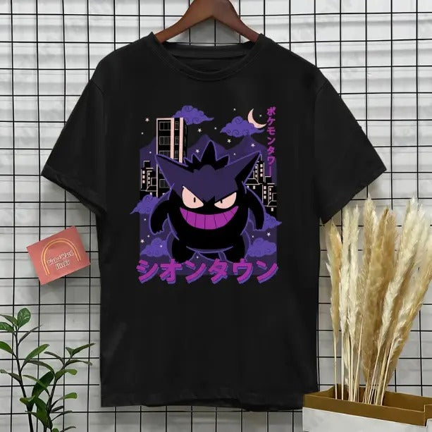 Gengar Black T-shirt, Halloween Shirt, Unisex Monster Ghost T-shirt Novelty Tee Shirt Kaiju Themed Shirts Gengar Gift...