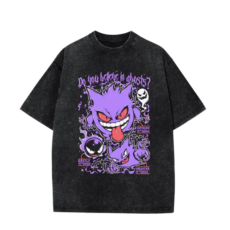 Gengar Ghastly Heavy Washed Ghost Type Element Silhouette Video Game Japanese Anime T-Shirts, Hoodie, Sweatshirt