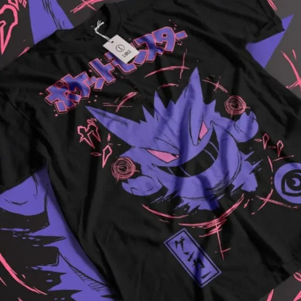 Gengar Ghastly T-Shirt, Halloween Shirt, Ghost Type element Silhouette, Video Game T-Shirt, Japanese Anime, Unisex...