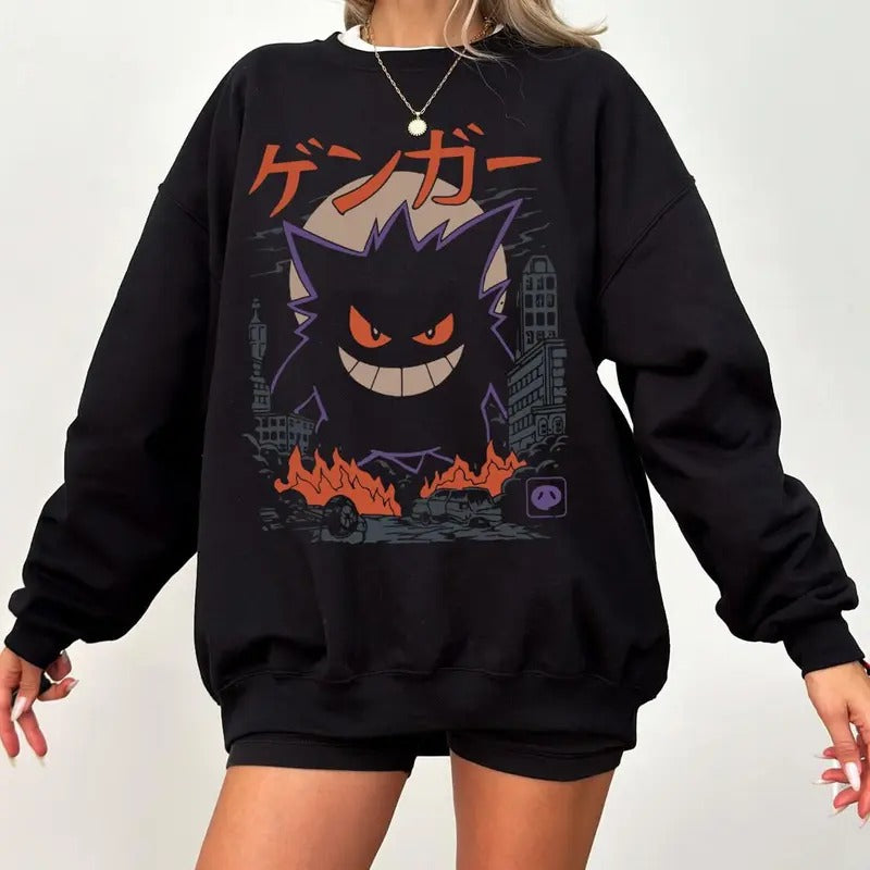Gengar SWEATSHIRTS | Dark Ghost Kaiju Japanese Style SWEATSHIRTS | Japanese Anime Movie Film Nerd Gaming Novelty Funny...